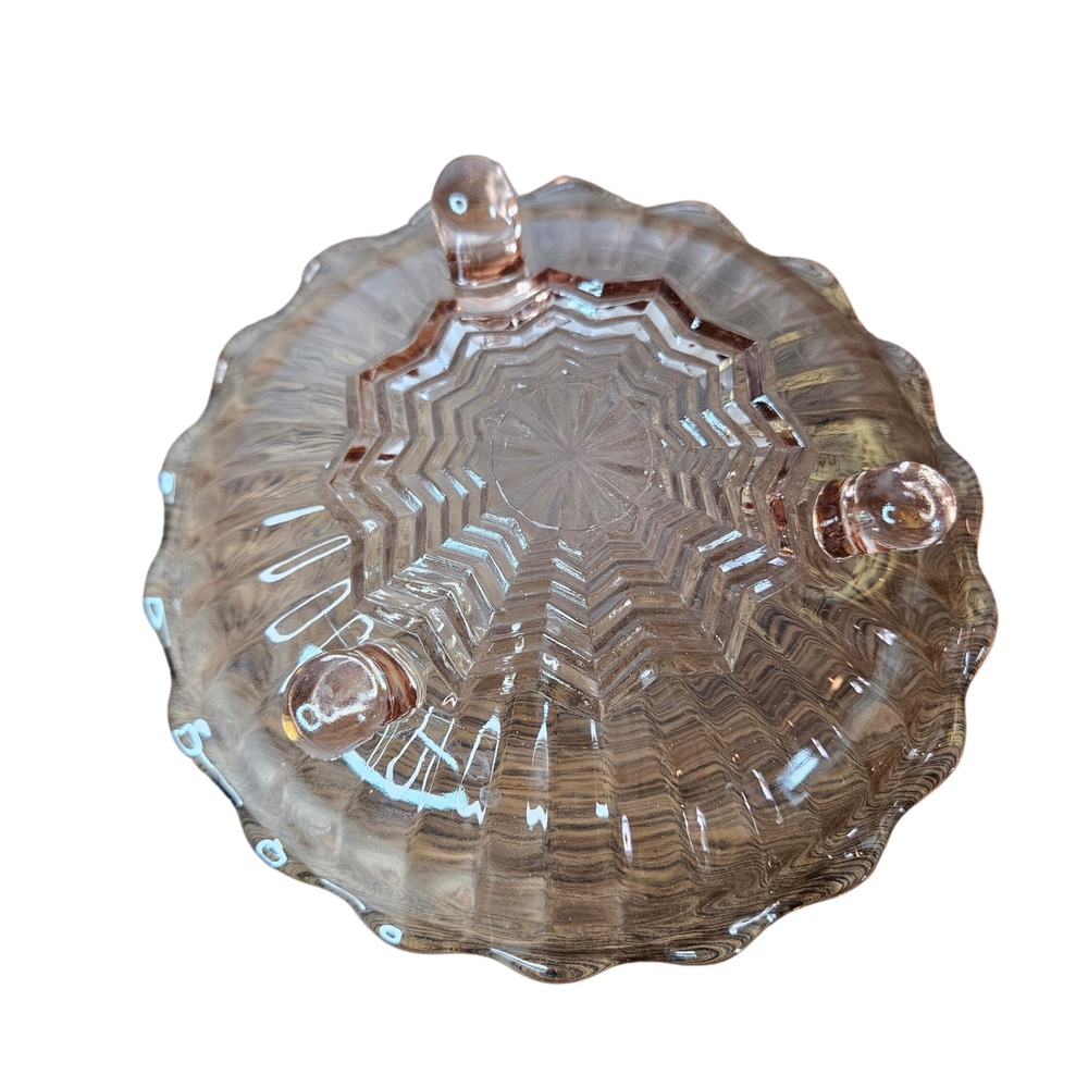 Vtg Pink Depression Glass 1930's Footed Bowl Scalloped Starburst 7.5" Round Rare - Picture 5 of 6
